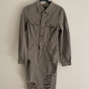 Fashion Nova Distressed Midi Dress - Taupe